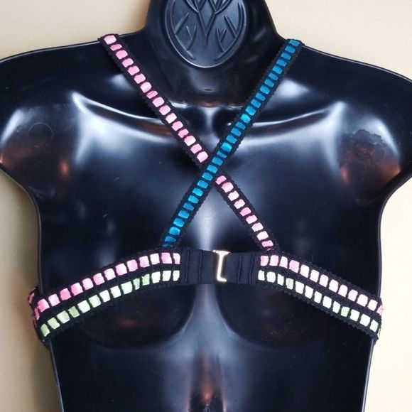 Ice Blue Multicolor Thread Through Bikini Top - Picture 4 of 8